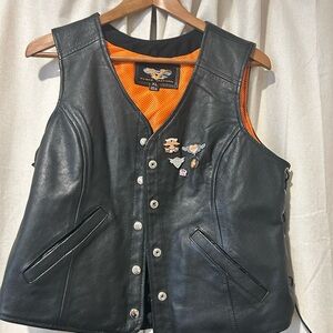 Black Leather Vest with Pins
